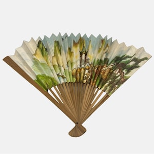Abanico plegable decorativo pintado a mano con diseño de paisaje chino de papel y bambú de 18"