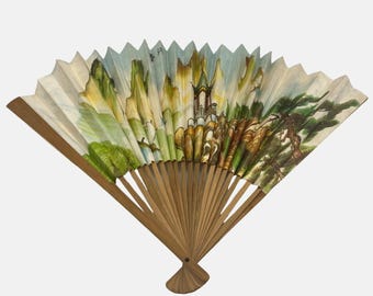 Hand-Painted Decorative Folding Hand Fan Chinese Landscape Paper & Bamboo 18&quot;