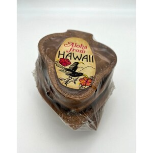 Vintage Aloha From Hawaii Monkey Pod Wood Dish Set - 4.5&quot; - Philippines - NOS