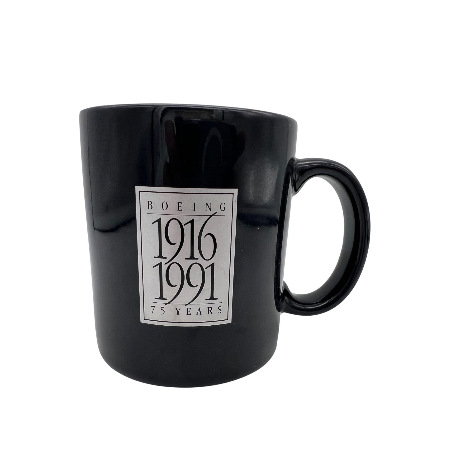 Boeing 1916-1991 75 Years Black Ceramic Mug 3.75