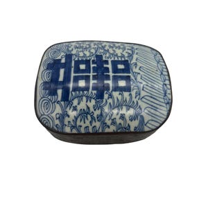 Chinese Blue and White Porcelain Shard Box in Ornate Metal Mount 5.75&quot;