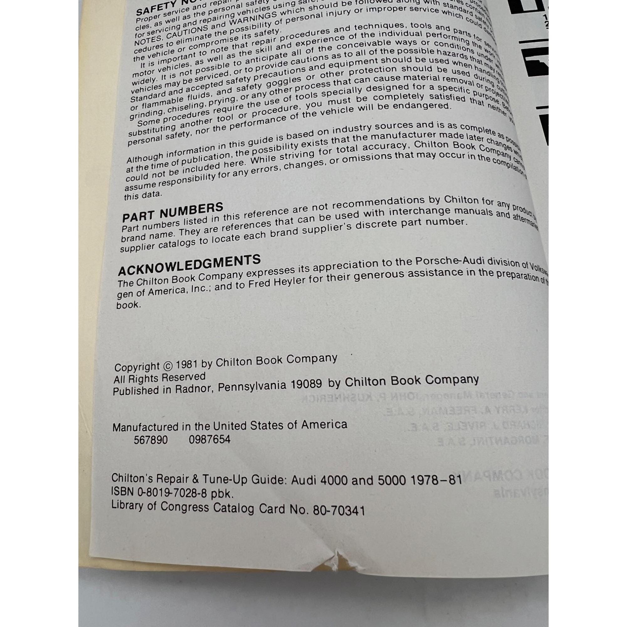 1981 Chiltons Audi 4000 & 5000 Models Repair and Tune-up Guide 1978-81 ...