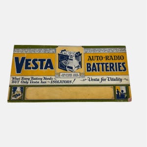 Papel secante de tinta para publicidad de baterías de radio de automóvil Vesta vintage, 6,25" x 3,25"
