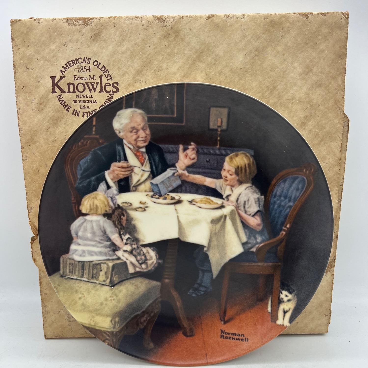 【箱・説明書付き】WALTHAM 1985年 YEAR PLATE 記念プレート 1985 Knowles Norman Rockwell Plate the Gourmet 8.5