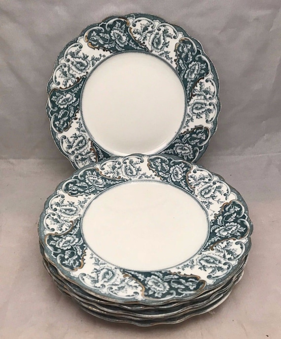 Dollhouse Miniature Set of 9 Porcelain Platters with Rose Design