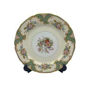 Noritake N385 Dinner Plate Turquoise Lattice Floral Border Devonia Backmark 10&quot;