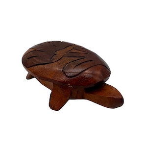Hand Carved Wood Turtle Trinket Box: Folk Art Decor