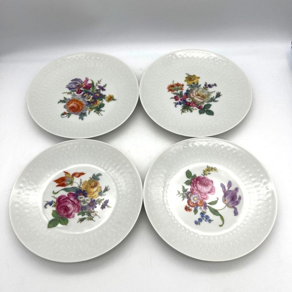 4 Kuba Porzellan Bavaria Germany Salad Plates Flowers 7.5"