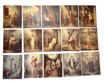 Vintage Fratelli Bonella Rosary Mysteries Lithograph Set 15 Italy Catholic Art