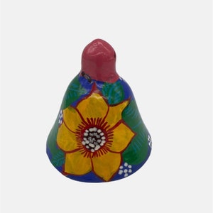 Vintage Clay / Ceramic Bell with Hand Painted Floral Design Yellow Flowers 3.5&quot;
