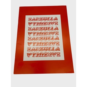 May include: A red poster with the word "Zarzuela" repeated in a stylized font, alternating between red and white.