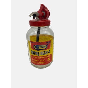 Vintage Ortho Spray-Ette 4 Glasgefäß Gartensprüher Rote Metalldüse Chevron