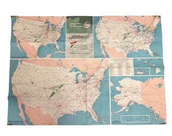 1937 Air Plane Map. American Operated Airline Routes. Historical