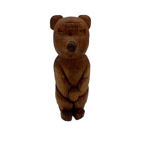 Hand Carved Wooden Bear Figurine 5.5&quot; Handmade Folk Art Rustic Decor Piece