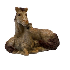 Horse Mother & Baby Figurine Ceramic 3&quot; Equine Foal Collectible