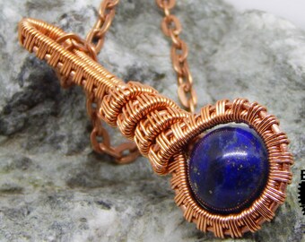 Wire wrapped pendant Lapis lazuli pendant Copper pendant Gemstone pendant Steampunk pendant Wire weave Magic pendant Best gift For her
