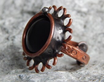 Magic ring Black ring Copper ring Flower ring Stained glass Steampunk ring Gift for her For mom For women Gift for girlfriend Gift for wife