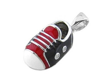 14k White Gold Baby Shoe Charm Pendant with Diamonds and Enamel | New Mom Personalized Jewelry Gift | Baby Arrival Gift | P-401-BRW