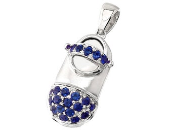 Select a Birthstone - 14k White Gold Baby Shoe Charm Pendant with Birthstone Toe | New Mom Personalized Jewelry Gift | Baby Gift | P-601A-S