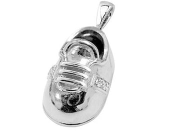 14k White Gold Baby Shoe Charm Pendant with Diamonds | New Mom Personalized Jewelry Gift | Baby Arrival Gift | P-303