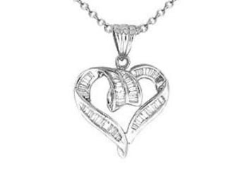 18k White Gold Diamond Heart Necklace Pendant | P-107