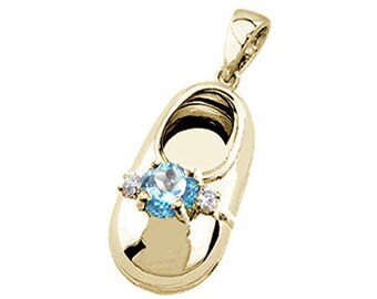 Select a Birthstone - 14k Yellow Gold Baby Shoe Charm Pendant with Diamonds and Birthstone | New Mom Jewelry Gift | Baby Gift | P-106-S