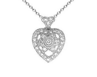 18k White Gold Diamond Heart Necklace Pendant | P-546