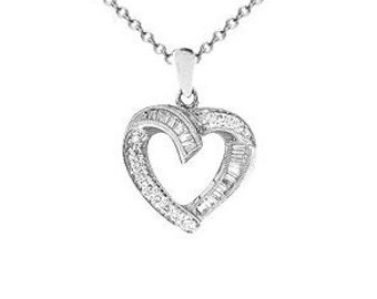 18k White Gold Diamond Heart Necklace Pendant | P-102