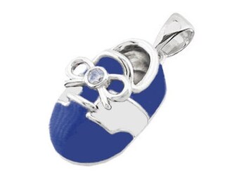 14k White Gold  Baby Shoe Charm Pendant with Diamond and Enamel | New Mom Personalized Jewelry Gift | Baby Arrival Gift | P-805-BW