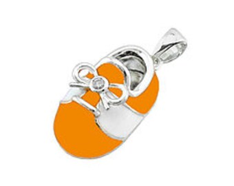 14k White Gold Baby Shoe Charm Pendant with Diamond and Enamel | New Mom Personalized Jewelry Gift | Baby Arrival Gift | P-803-OW