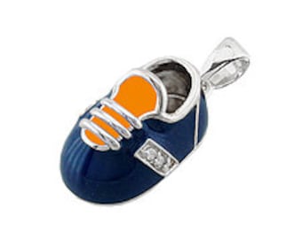 14k While Gold Baby Shoe Charm Pendant with Diamonds and Enamel | New Mom Personalized Jewelry Gift | Baby Arrival Gift | P-303-BO