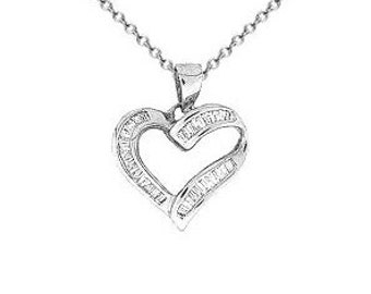 18k White Gold Diamond Heart Necklace Pendant | P-101