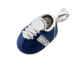 14k While Gold Baby Shoe Charm Pendant with Diamonds and Enamel | New Mom Personalized Jewelry Gift | Baby Arrival Gift | P-303-BW