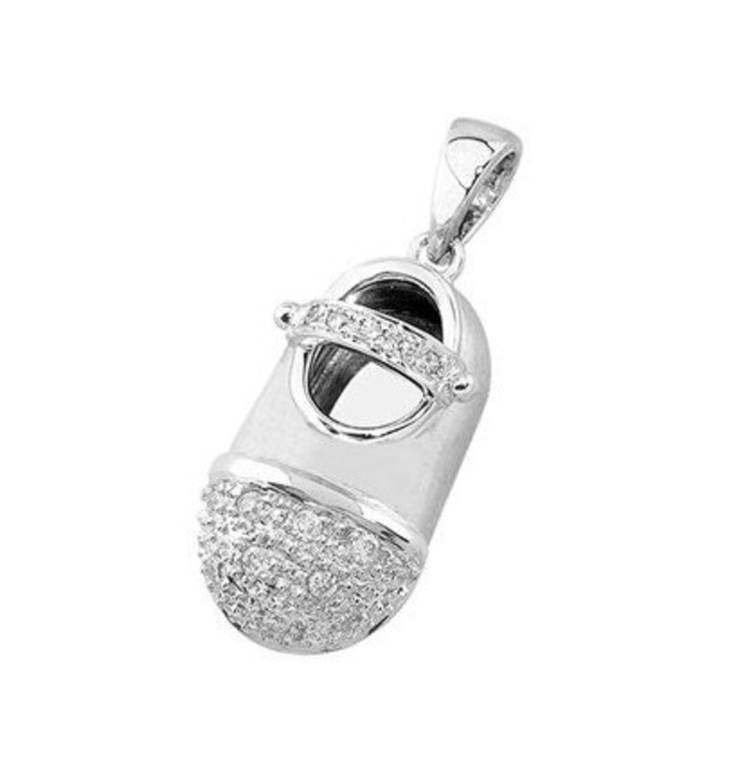 14k White Gold Baby Shoe Charm Pendant With Diamond Toe and Etsy