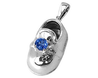 Select a Birthstone - 14k White Gold Baby Shoe Charm Pendant with Birthstone | New Mom Jewelry Gift | Baby Arrival Gift | P-107-S