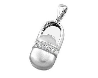 14k White Gold Baby Shoe Charm Pendant with Diamonds | New Mom Personalized Jewelry Gift | Baby Arrival Gift | P-201