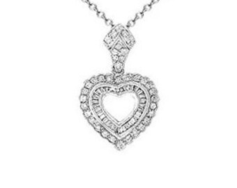 18k White Gold Diamond Heart Necklace Pendant | P-196