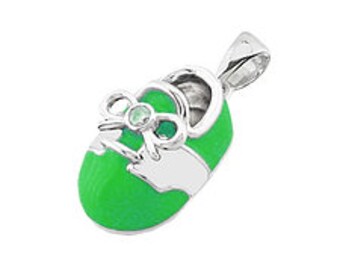 14k White Gold Baby Shoe Charm Pendant with Diamonds and Enamel | New Mom Personalized Jewelry Gift | Baby Arrival Gift | P-805-GW