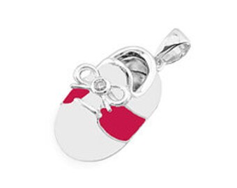 14k White Gold  Baby Shoe Charm Pendant with Diamond and Enamel | New Mom Personalized Jewelry Gift | Baby Arrival Gift | P-803-WR