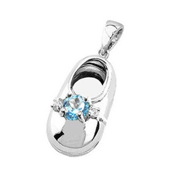 Select a Birthstone 14k White Gold Baby Shoe Charm Pendant With