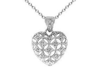 14k White Gold Diamond Heart Necklace Pendant | P-931