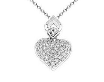 18k White Gold Diamond Heart Necklace Pendant | P-531