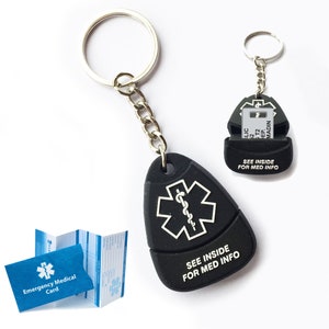 Medical Alert ID Keychain &quot;Responder&quot; Engraved, Free Ship