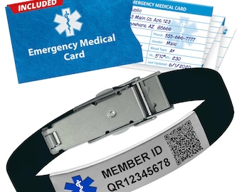 Medical Alert Bracelet with QR Code – Custom Emergency ID for Men and Women with Digital Health Record & Wallet Card