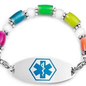 Medical Bracelet - Multicolor Glow in the Dark Blue  6 Inch Includes Custom Engraving