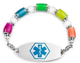 Medicinskt armband - Flerfärgad Glow in the Dark Blue 6 Inch Inkluderar Anpassad Gravyr