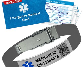 QR Code Medical ID Bracelet – Personalized Health Info for Allergies, Medications, Conditions + Emergency Card Included