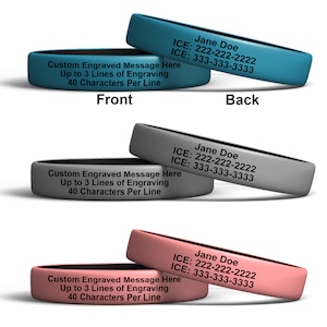 Engraved Bracelet for Men and Women - Silicone ID Bracelet - Medical Alert Bracelet - Custom Engraved Emergency Bracelet - Name Bracelet