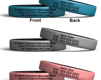 Personalisiertes Armband mit Gravur für Männer und Frauen - Silikonarmband für Männer und Frauen - Personalisiertes Notfallarmband - Namensarmband