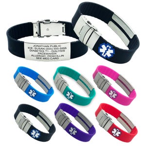 Bracelets d'alerte médicale pour femme, gravure laser gratuite, carte d'alerte médicale incluse pour portefeuille, livraison standard gratuite